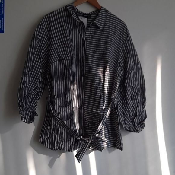 WHO what wear plus size striped long sleeve nouveau button-Up tunic - Picture 2 of 3